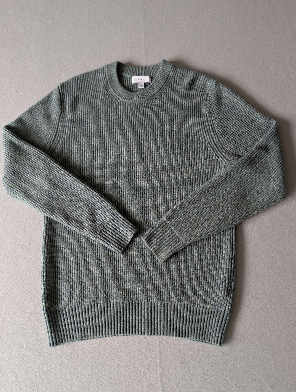 Sage Green Teal Ribbed Knit Sweater Mens Small Minimalist Crewneck Cozy Pullover image 4